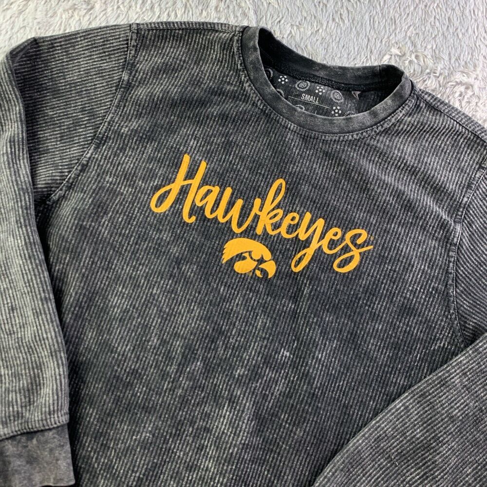 Iowa Hawkeyes Sweatshirt Mens Small Black Gray Yellow Corduroy Pullover